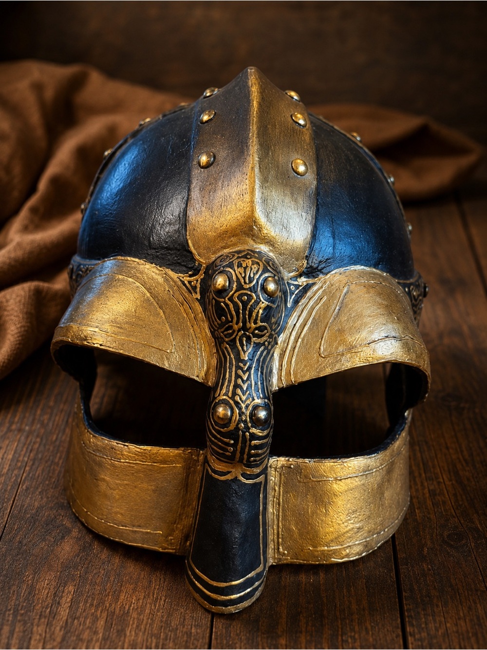 Signed Maskanna Original Papier Mâché Warrior Helmet Sculpture • Viking Decor